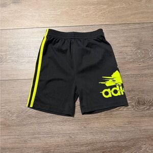 Boys Adidas Black Shorts with Neon Yellow Stripes Size 6